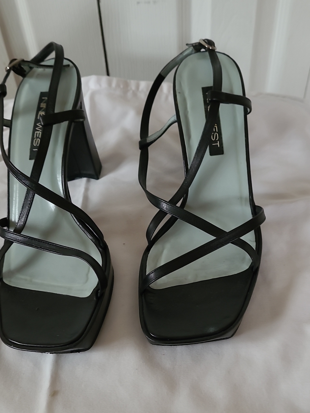 Nine West Black Strappy Square-Toe Block Heels